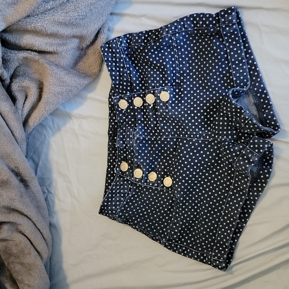 Navy blue polka dot high waisted shorts